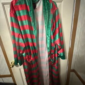MAD Engine Festive Red and Green Striped Robe unisex